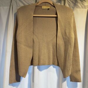 MM Lafleur Tan Ribbed Cardigan Sweater Small